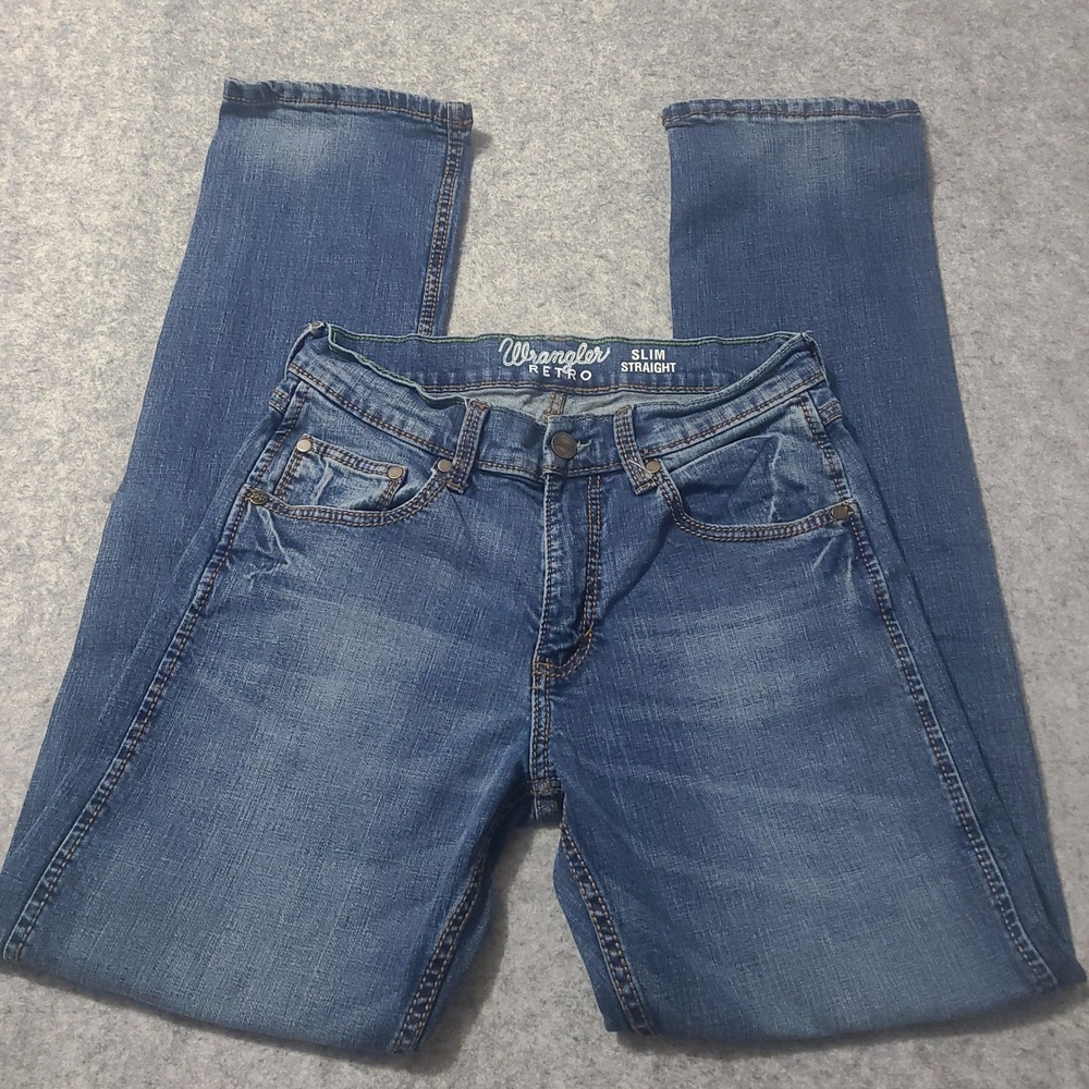 Wrangler Retro Jeans Mens 29x34 Blue Slim Straight